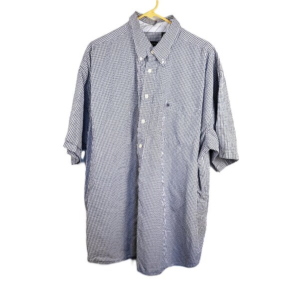IZOD Mens Button Down Shirt 2XLT Short Sleeve Blue Plaid Gingham 100% Cotton - Picture 1 of 7